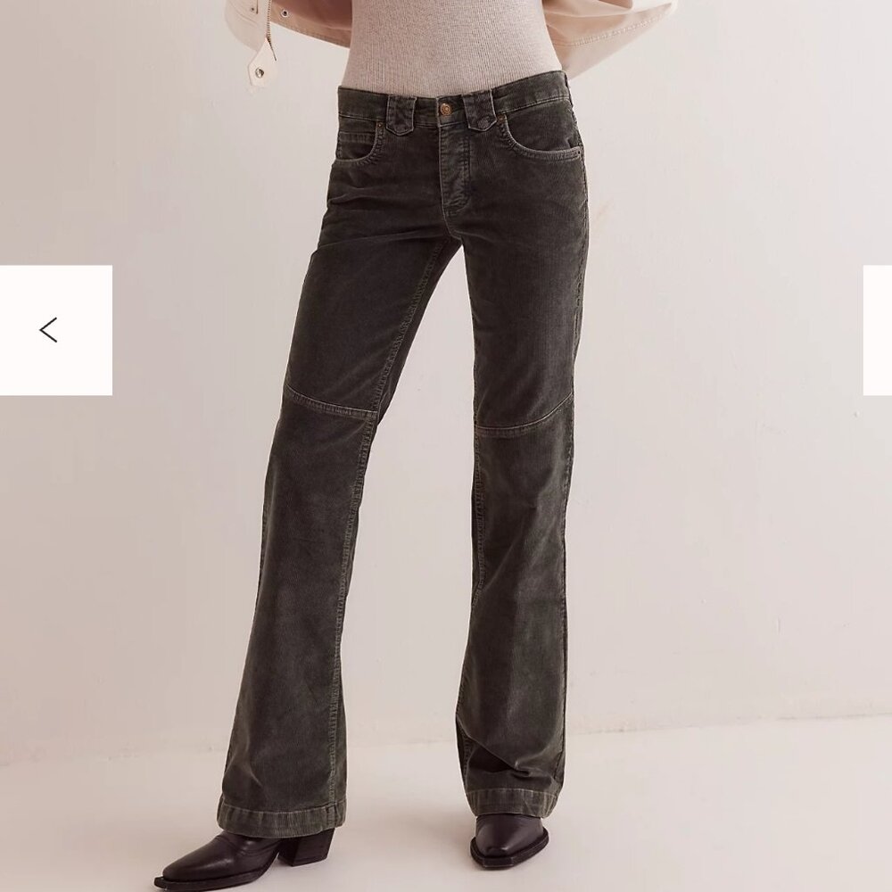 Free People We The Free Flora Cord Low-Rise Bootcut Jeans /Vintage Green/ - S-28
